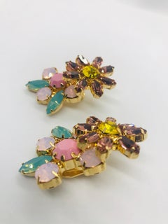 Multi Pink Swarovski Austrian Crystal Dimensional Floral Cluster Earrings