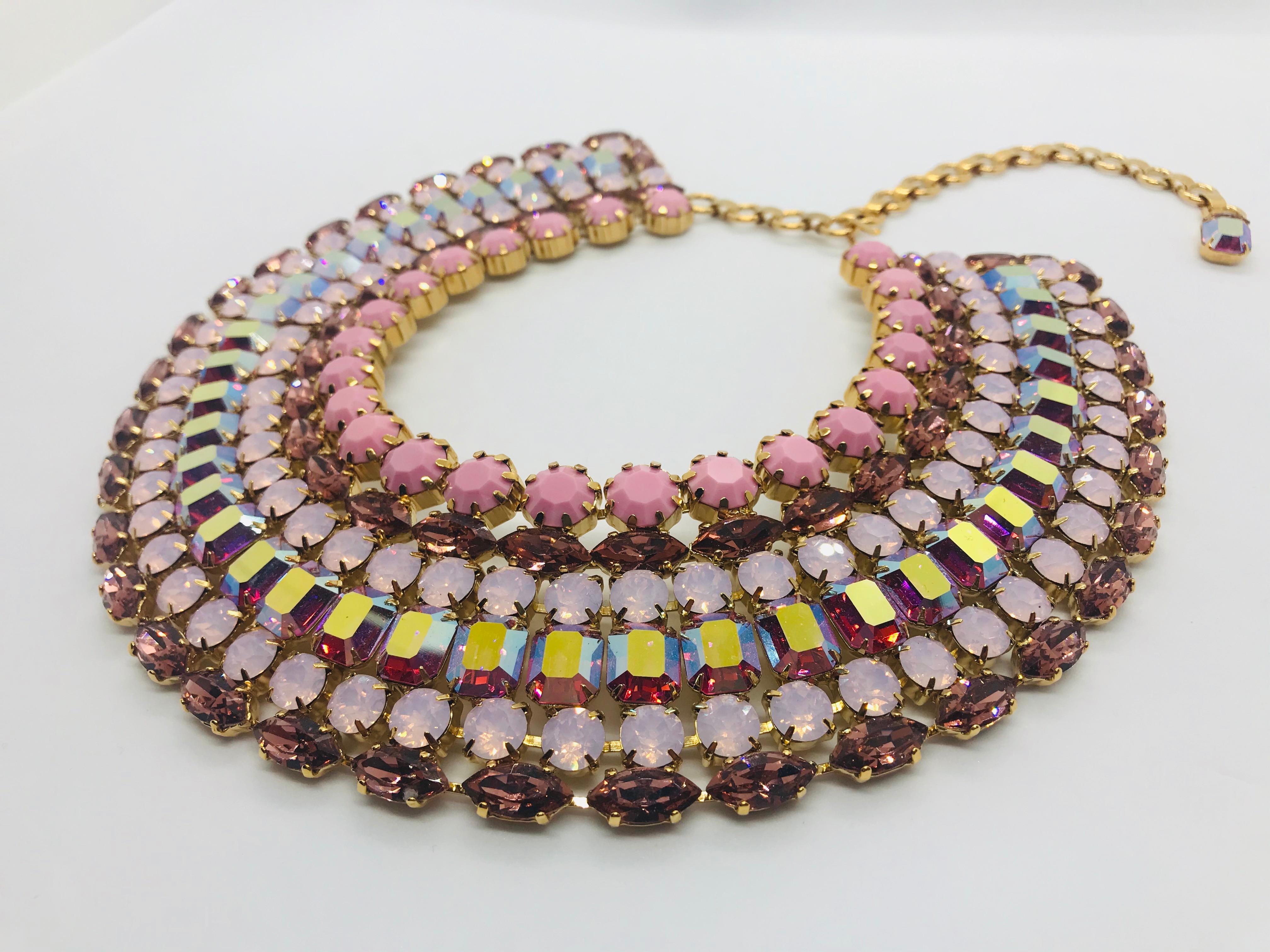 This bold and architectural multi pink vintage Swarovski crystal 
