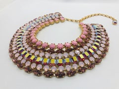 Multi Pink Vintage Swarovski Crystal Art Deco Collar Necklace