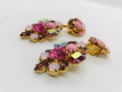 Multi Pink Vintage Swarovski Crystal "Art Deco"  Drop Earrings