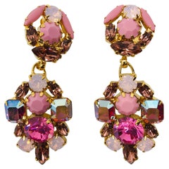 Multi Pink Vintage Swarovski Crystal "Art Deco"  Drop Earrings