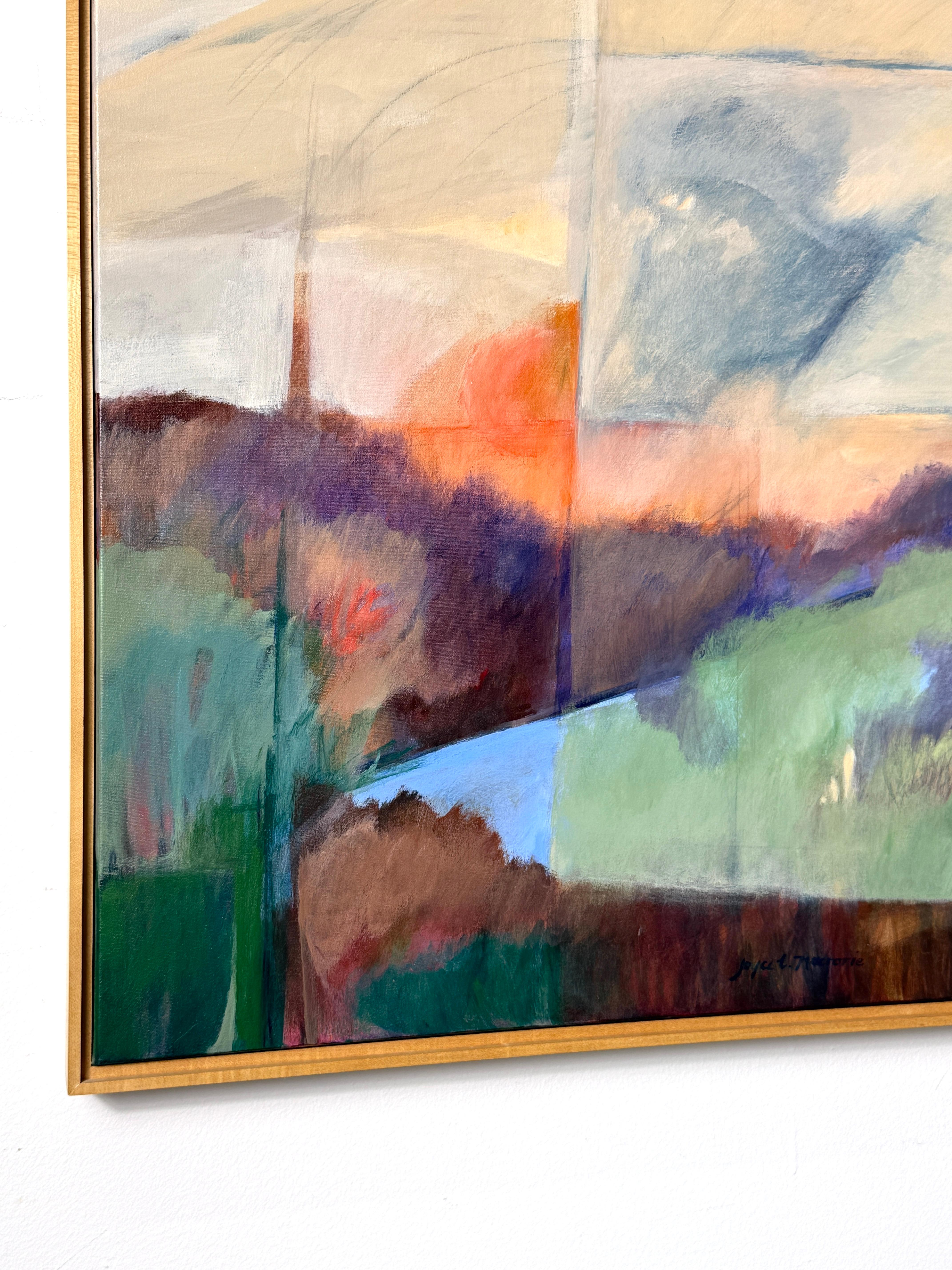 Late 20th Century Multi Plane Abstract Modern Landscape Painting in Acrylic by Joyce T Macrorie For Sale