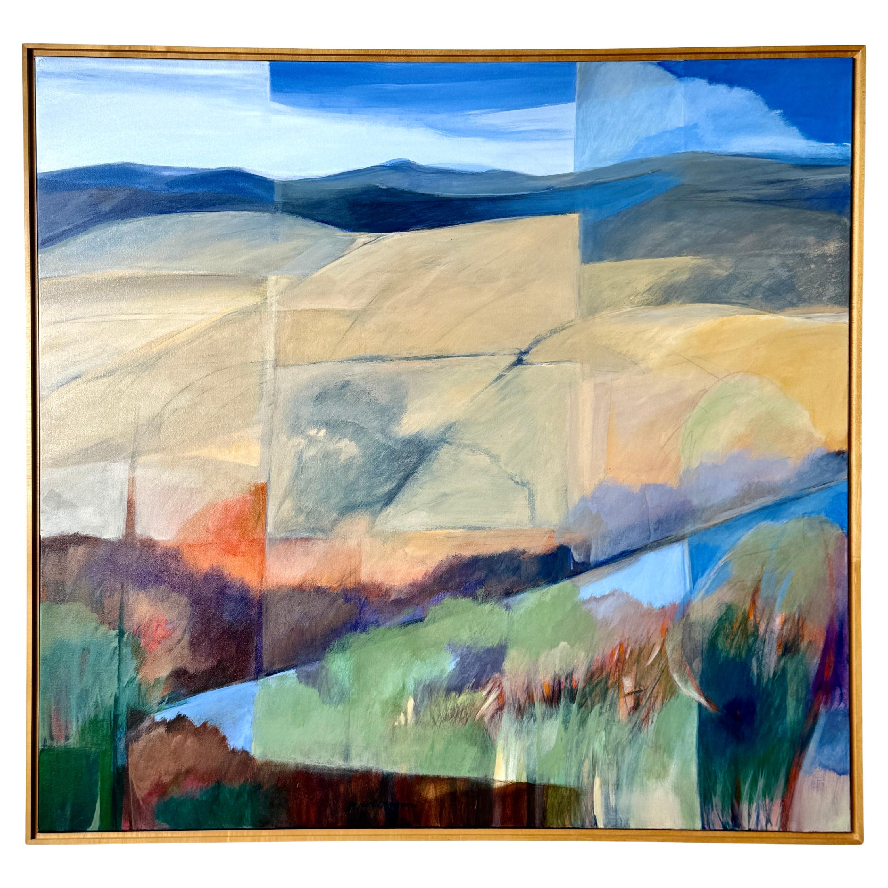 Multi Plane Abstract Modern Landscape Painting in Acrylic by Joyce T Macrorie For Sale