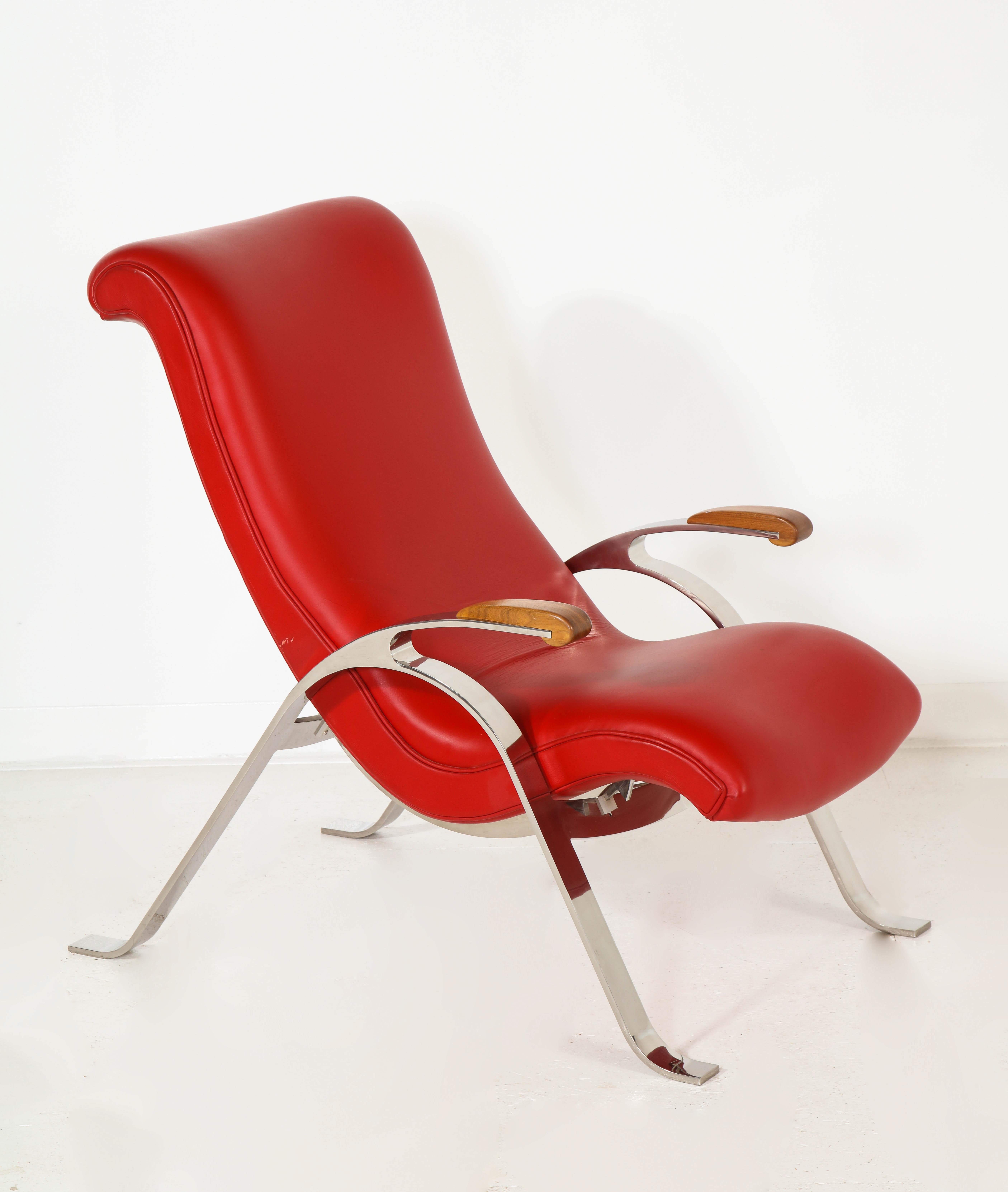 Multi-Position Reclining Chair in Red Offered by Vladimir Kagan Design Group For Sale 5