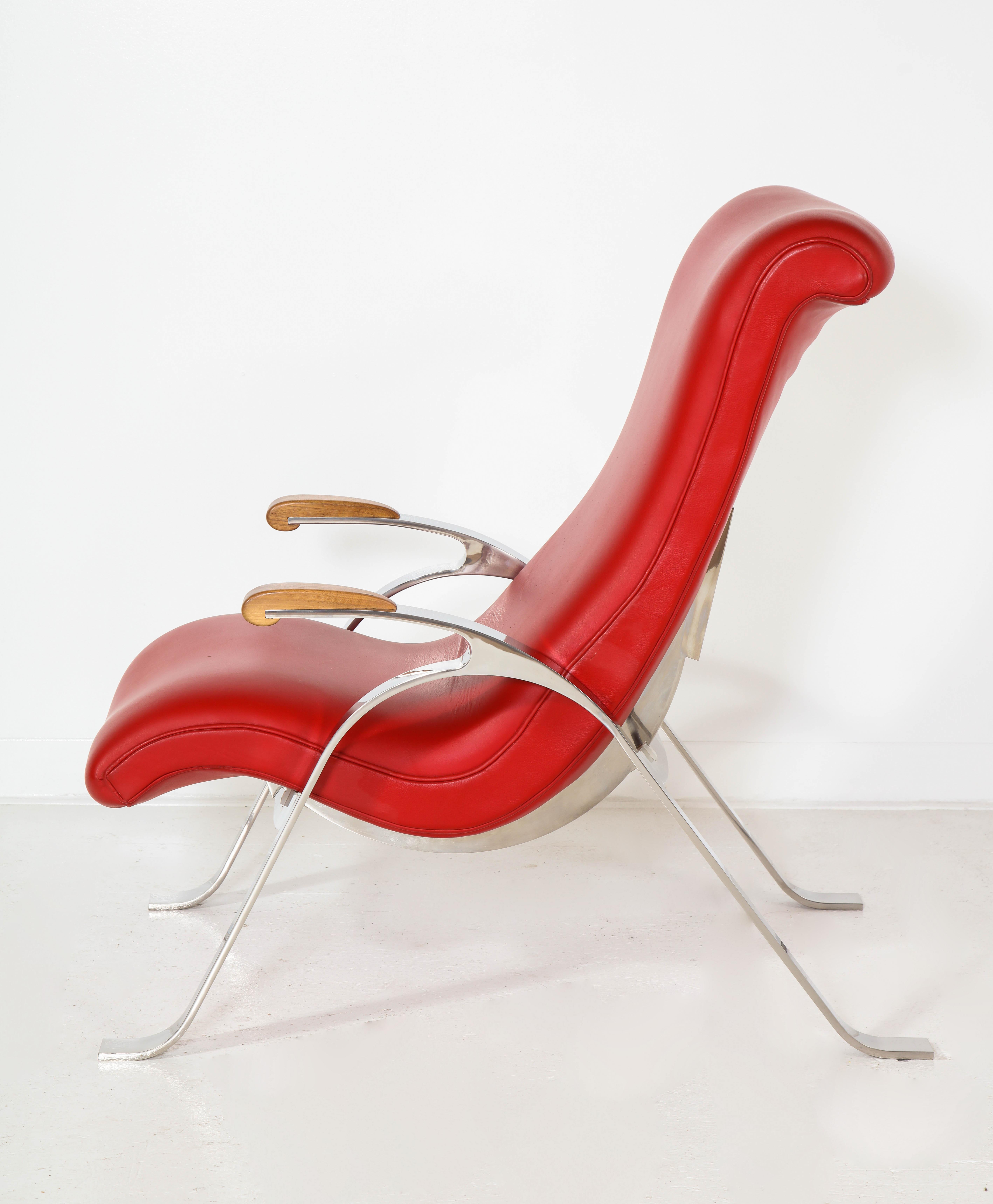 Modern Multi-Position Reclining Chair in Red Offered by Vladimir Kagan Design Group For Sale
