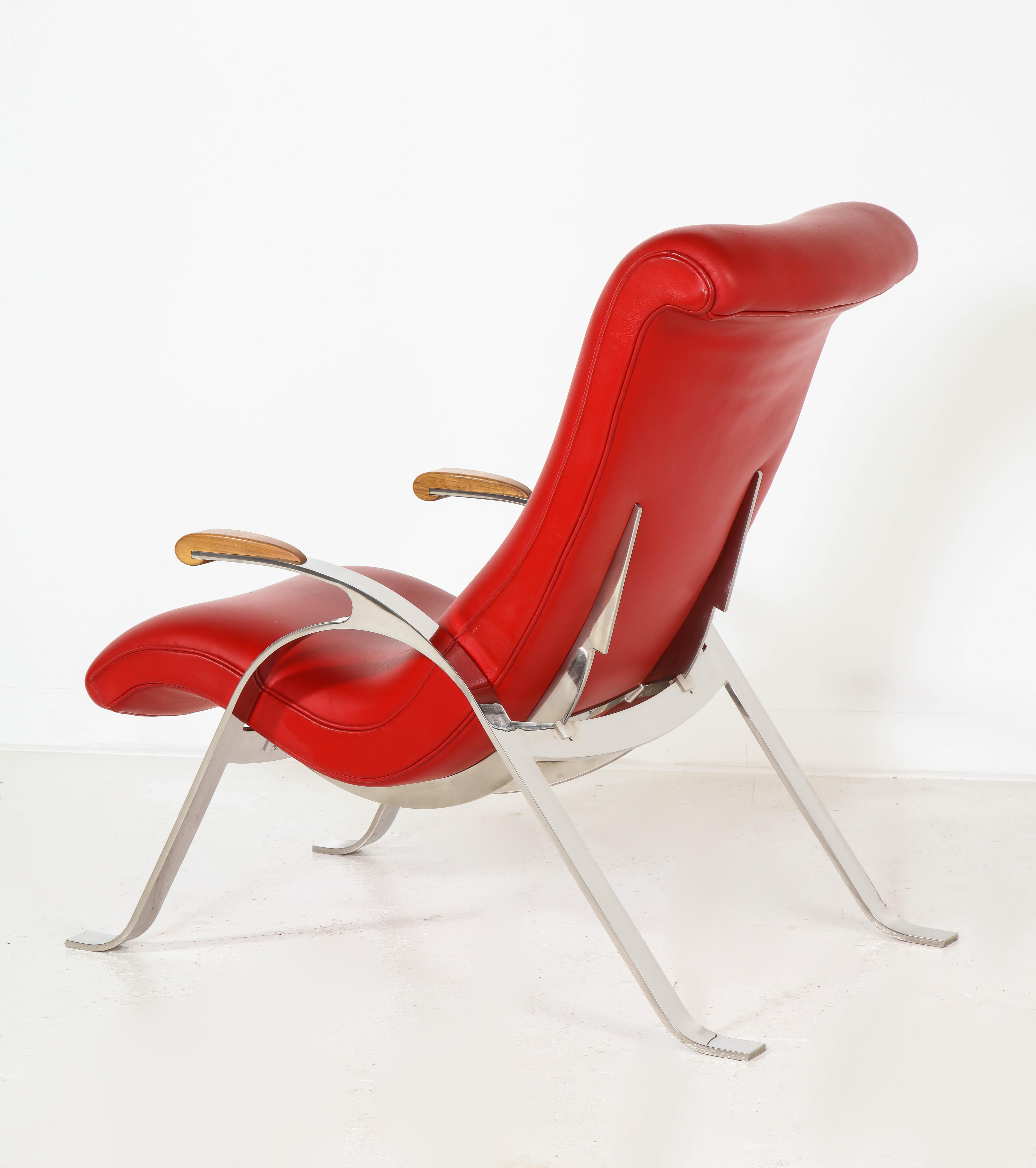 Multi-Position Reclining Chair in Red Offered by Vladimir Kagan Design Group In Good Condition For Sale In Clifton, NJ