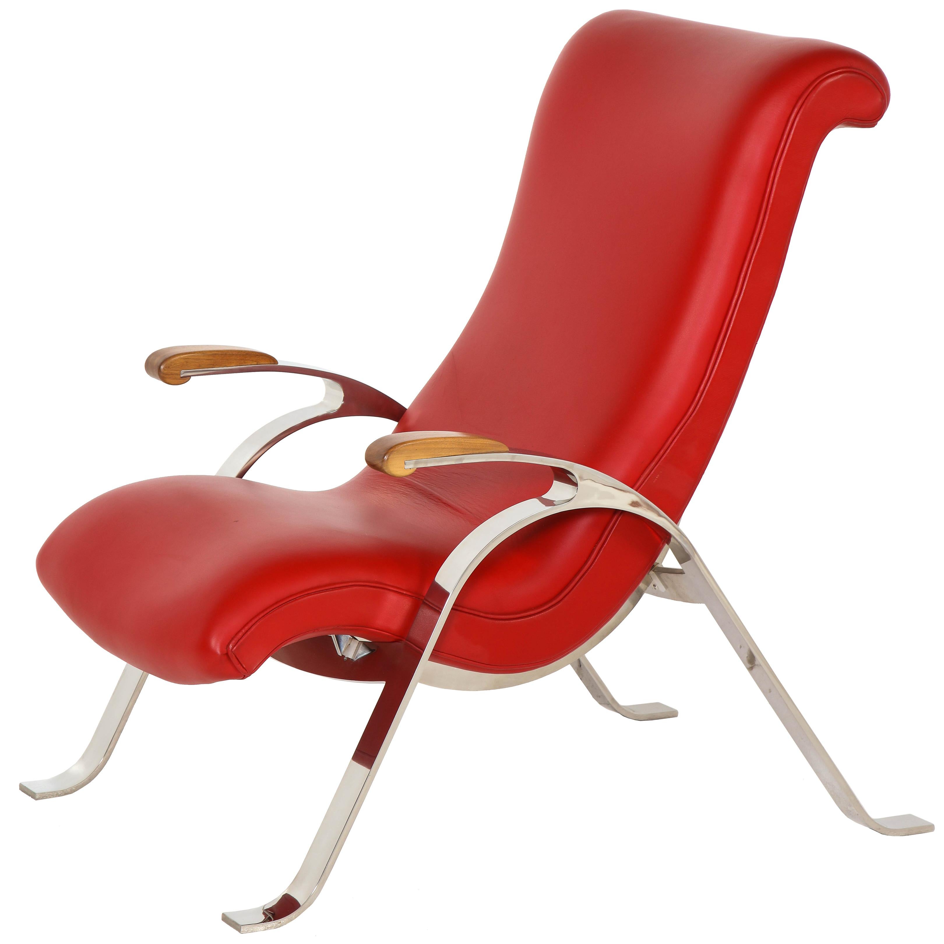 Multi-Position Reclining Chair in Red Offered by Vladimir Kagan Design Group For Sale