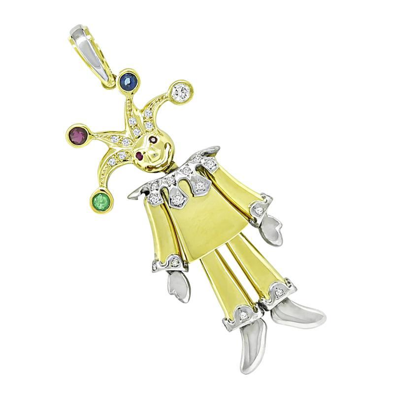 Ciondolo Clown in oro con diamante e pietre preziose multiple In condizioni buone in vendita a New York, NY
