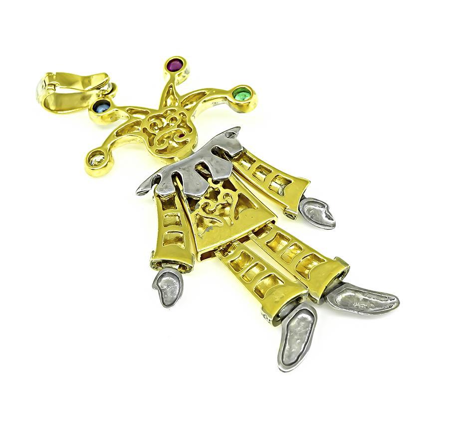 Donna Ciondolo Clown in oro con diamante e pietre preziose multiple in vendita