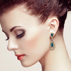 Multi Rainbow Sapphire Dangle Earrings With Opal Made In 18k yellow Gold