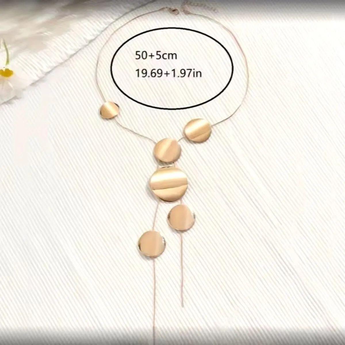 Modern Multi Round Disc Gold Tone Copper Statement Vintage Drop Pendant Necklace For Sale
