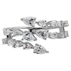 Multi Row 1.52Ct SI/H Pear Cut Diamond Cluster Engagement Ring 14K White Gold