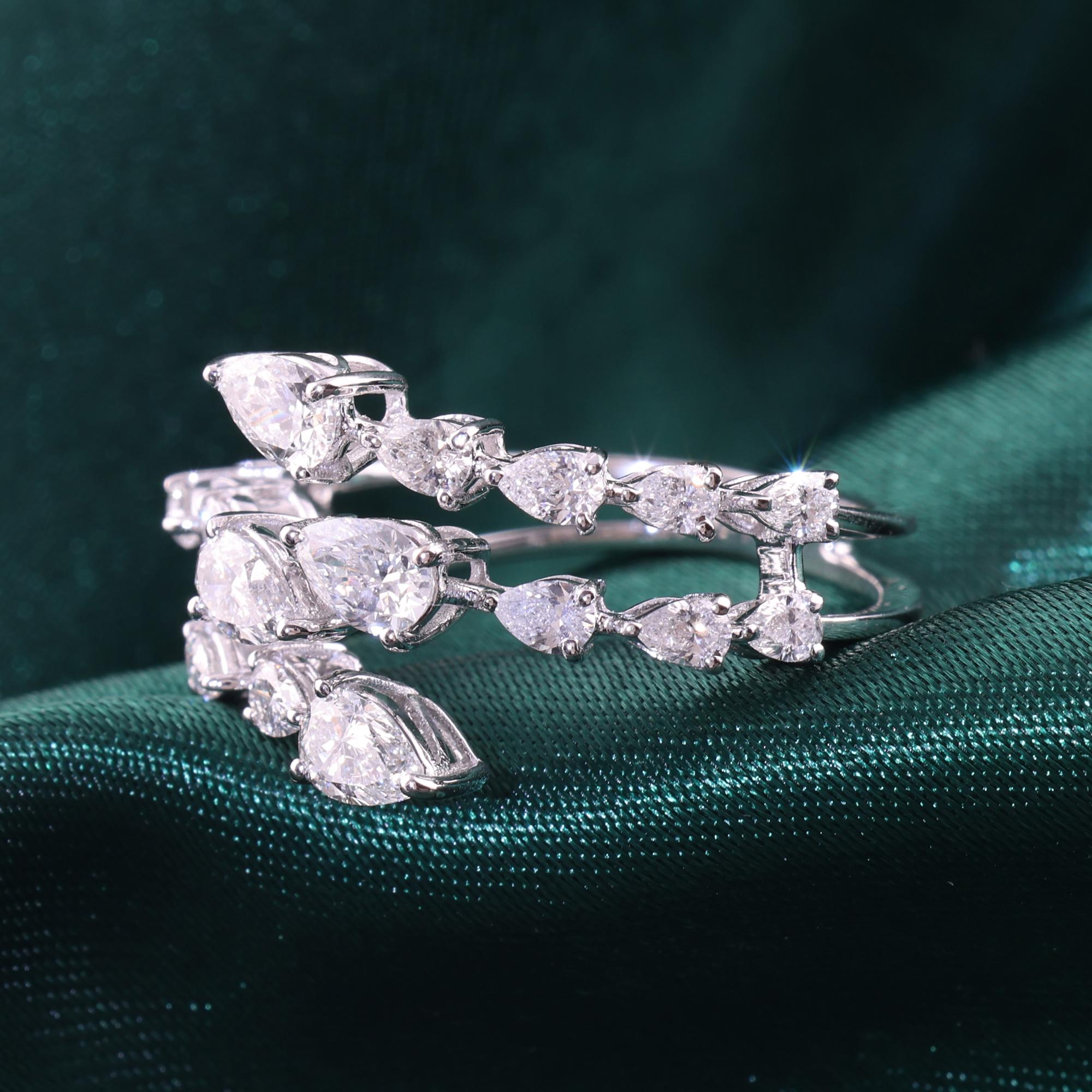 For Sale:  Multi Row 1.52Ct SI/H Pear Cut Diamond Cluster Engagement Ring 18K White Gold 3