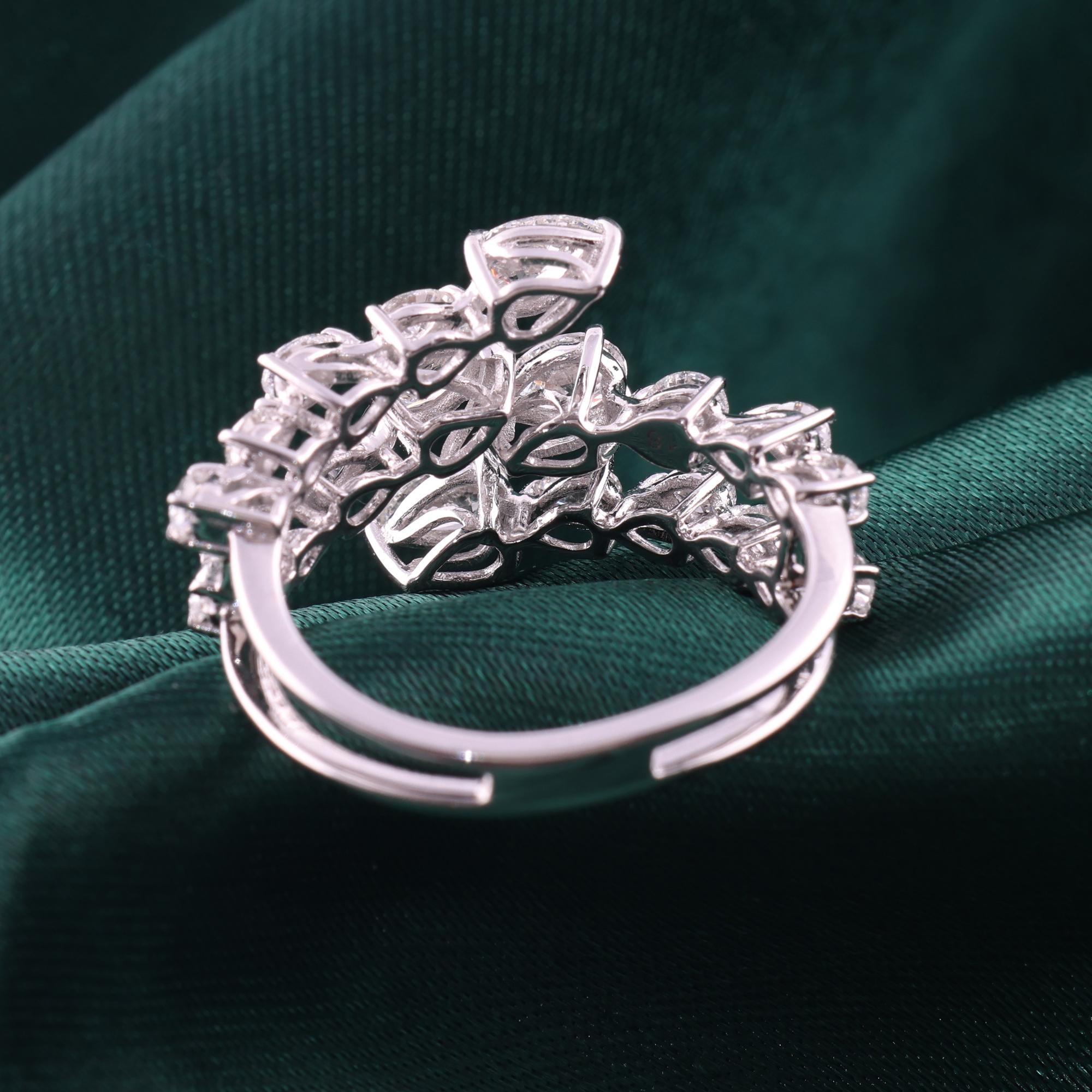 For Sale:  Multi Row 1.52Ct SI/H Pear Cut Diamond Cluster Engagement Ring 18K White Gold 7