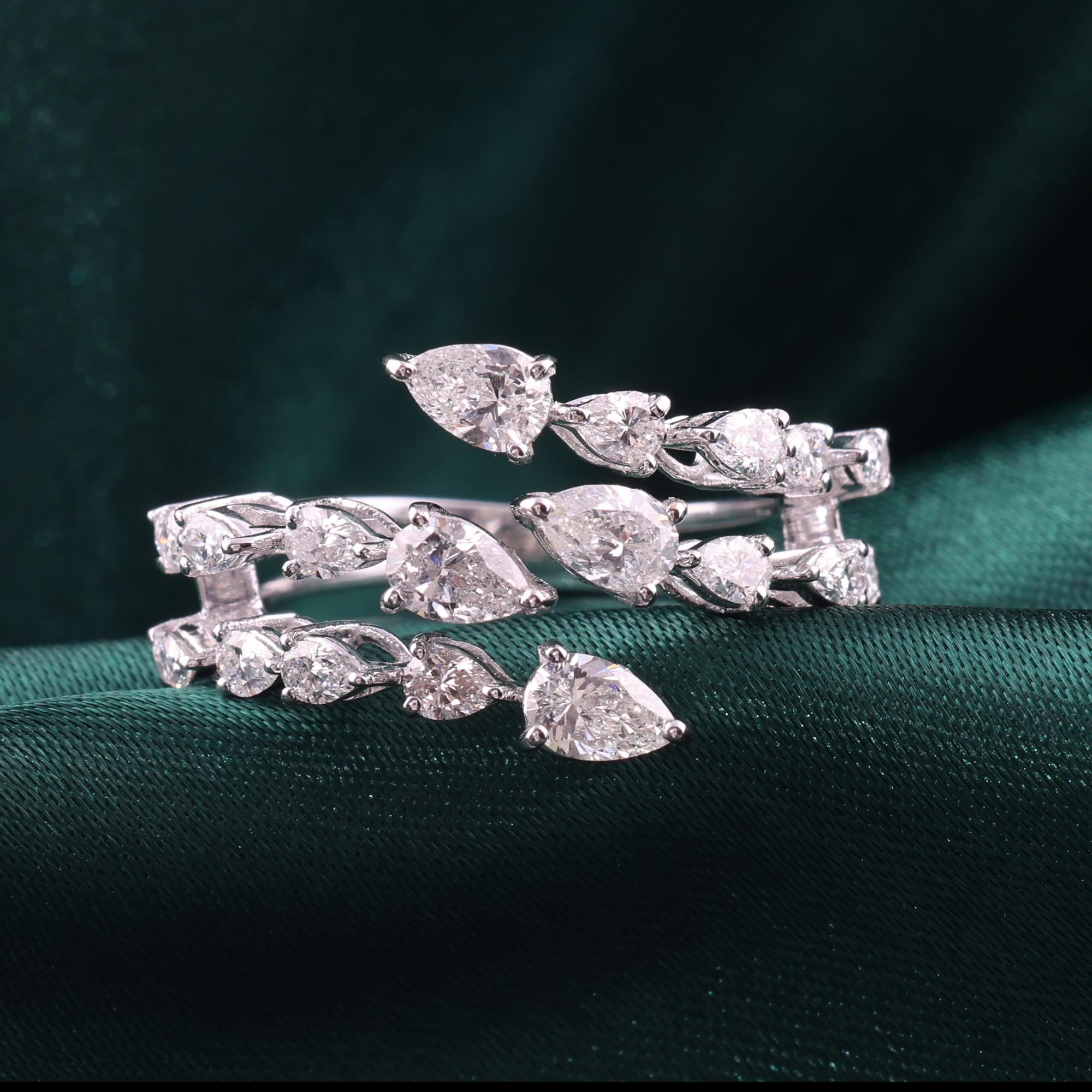 For Sale:  Multi Row 1.52Ct SI/H Pear Cut Diamond Cluster Engagement Ring 18K White Gold 8