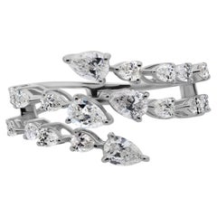 Multi Row 1.52Ct SI/H Pear Cut Diamond Wrap Engagement Ring 18K Gold Jewelry