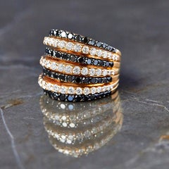 Multi-Row 18kt Rose Gold Rings with Alternating White and Black Diamonds