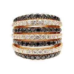 Multi-Row 18kt Rose Gold Rings with Alternating White and Black Diamonds