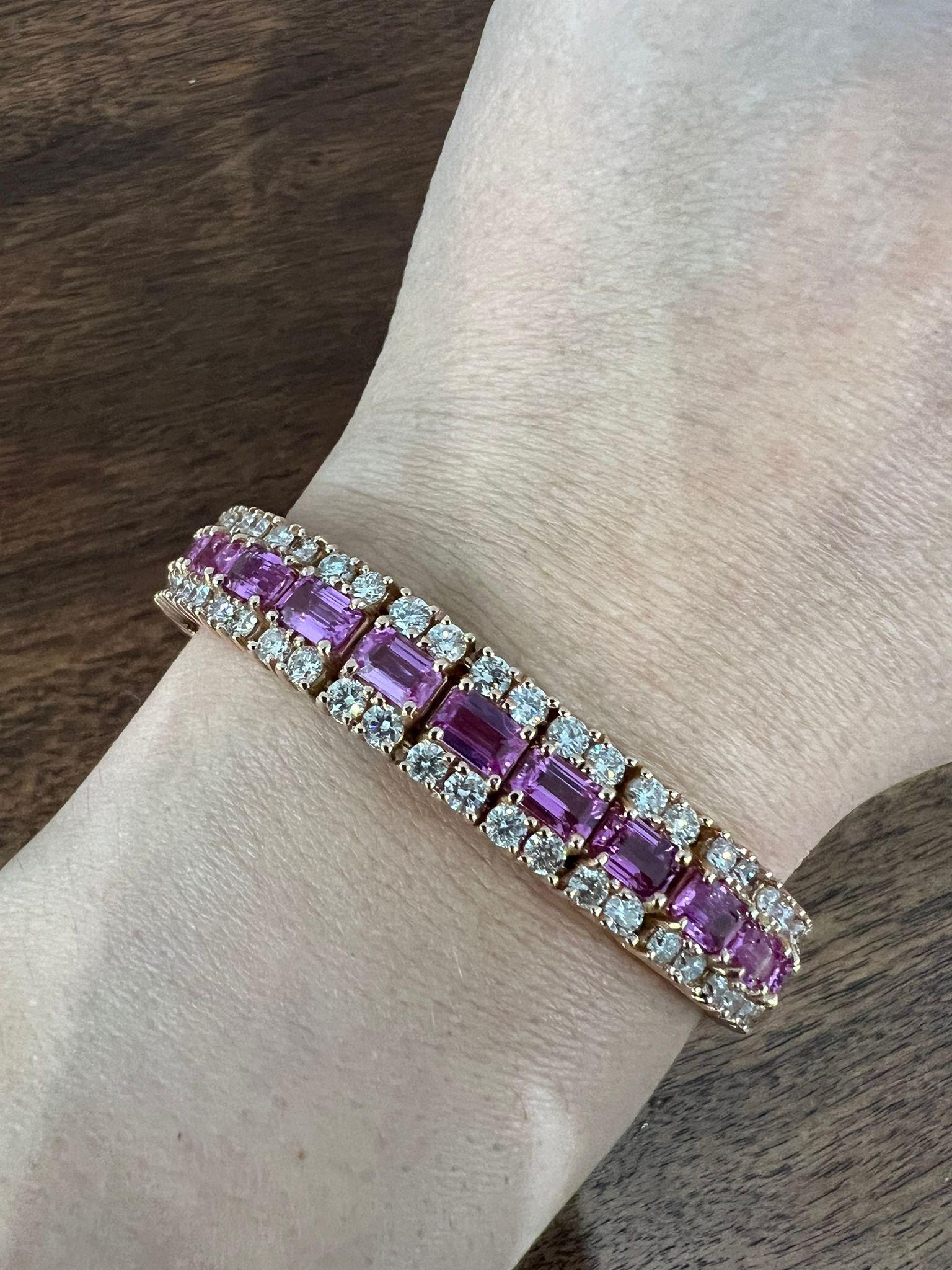 Multi Row 25.11 Carat Pink Sapphire and Diamond Bracelet In New Condition For Sale In New York, NY