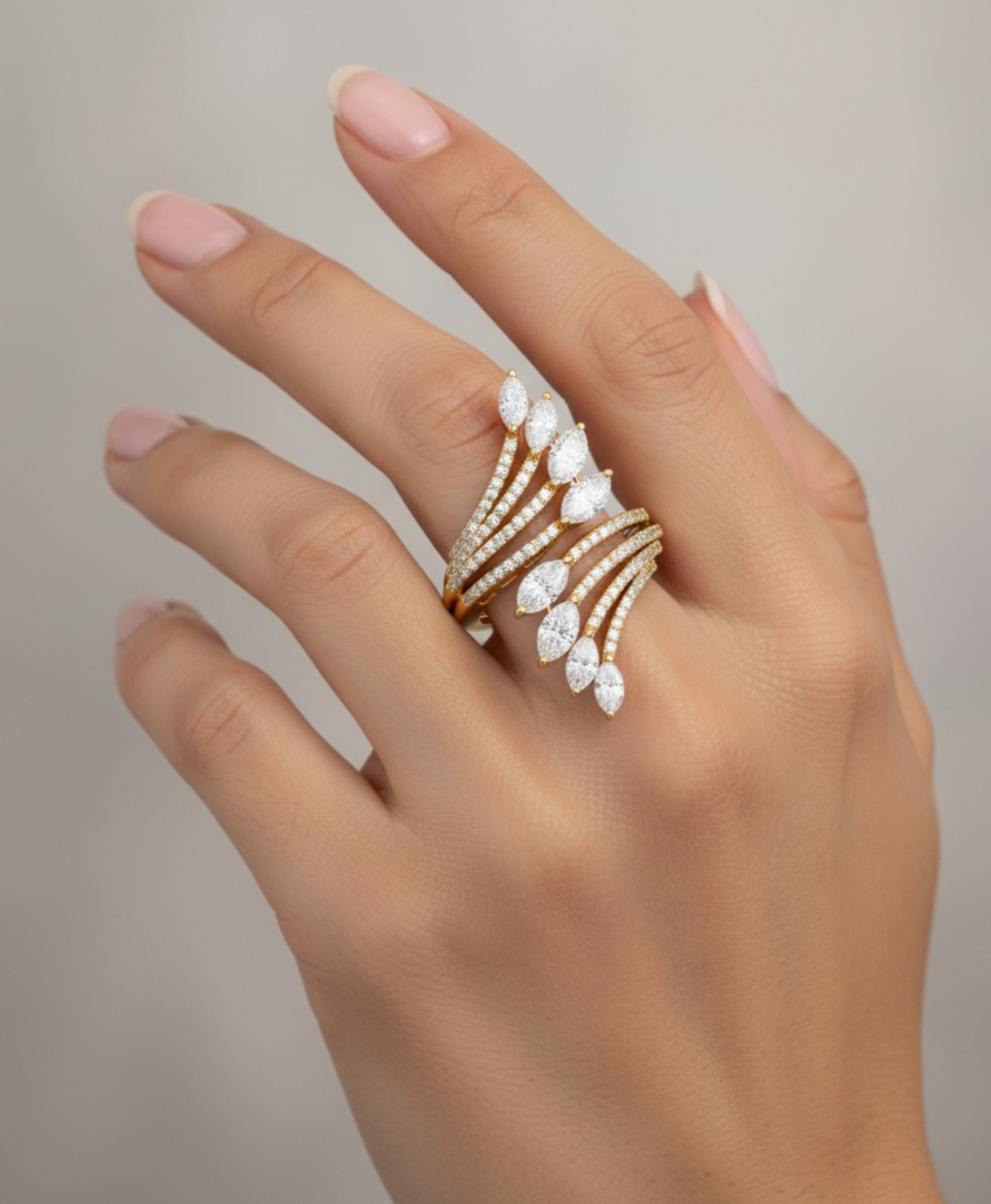 in vendita:  Anello da cocktail con diamanti veri a più file da 2,66 carati in oro giallo massiccio 14K 2