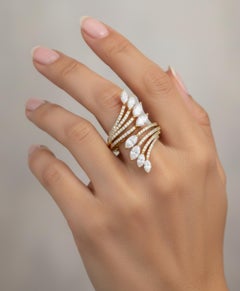 Multi Row 2.66Ct Real Diamond Cocktail Ring 14K Solid Yellow Gold