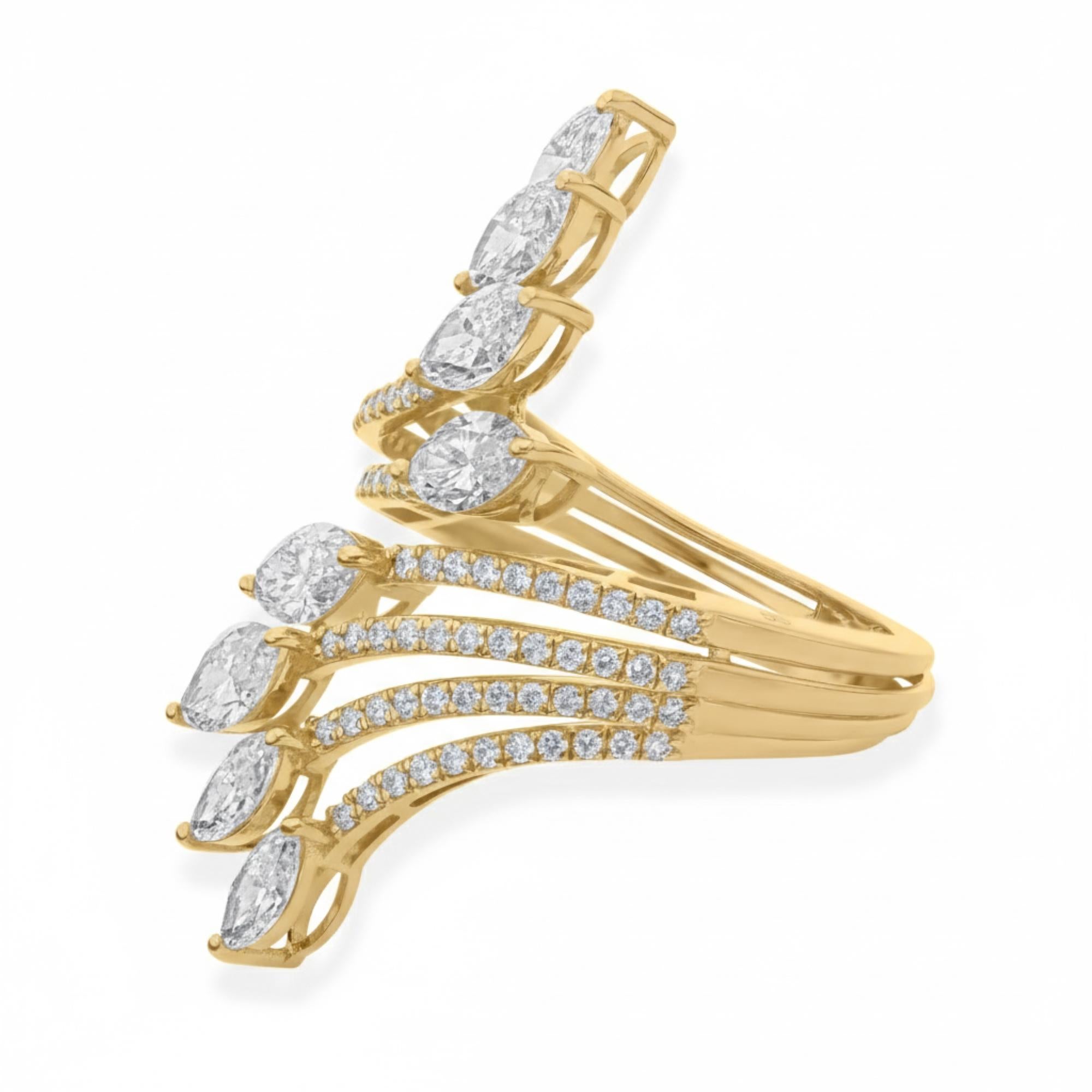 in vendita:  Anello da cocktail con diamanti veri a più file da 2,66 carati in oro giallo massiccio 14K 3