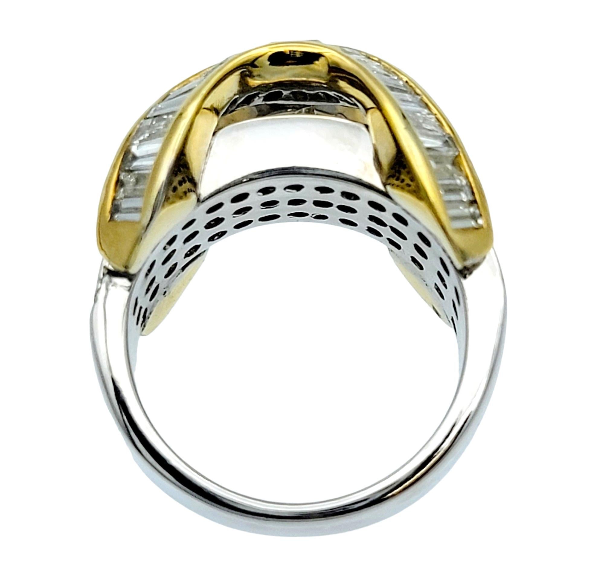 Baguette Cut Multi-Row Baguette and Princess Cut Diamond Curved Cocktail Ring in 18K Gold For Sale