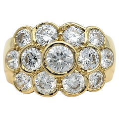 Bague en or jaune 14 carats à plusieurs rangs de diamants ronds sertis d'un chaton