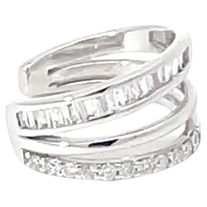 Multi-Row Brilliant Round and Baguette Diamond Ear Cuff in 18K White Gold For Sale