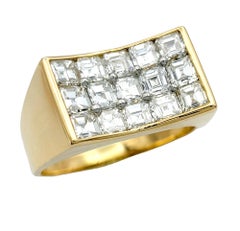 Multi-Row Square Emerald Cut Diamond Concave Wide Band Ring 18K Gold & Platinum