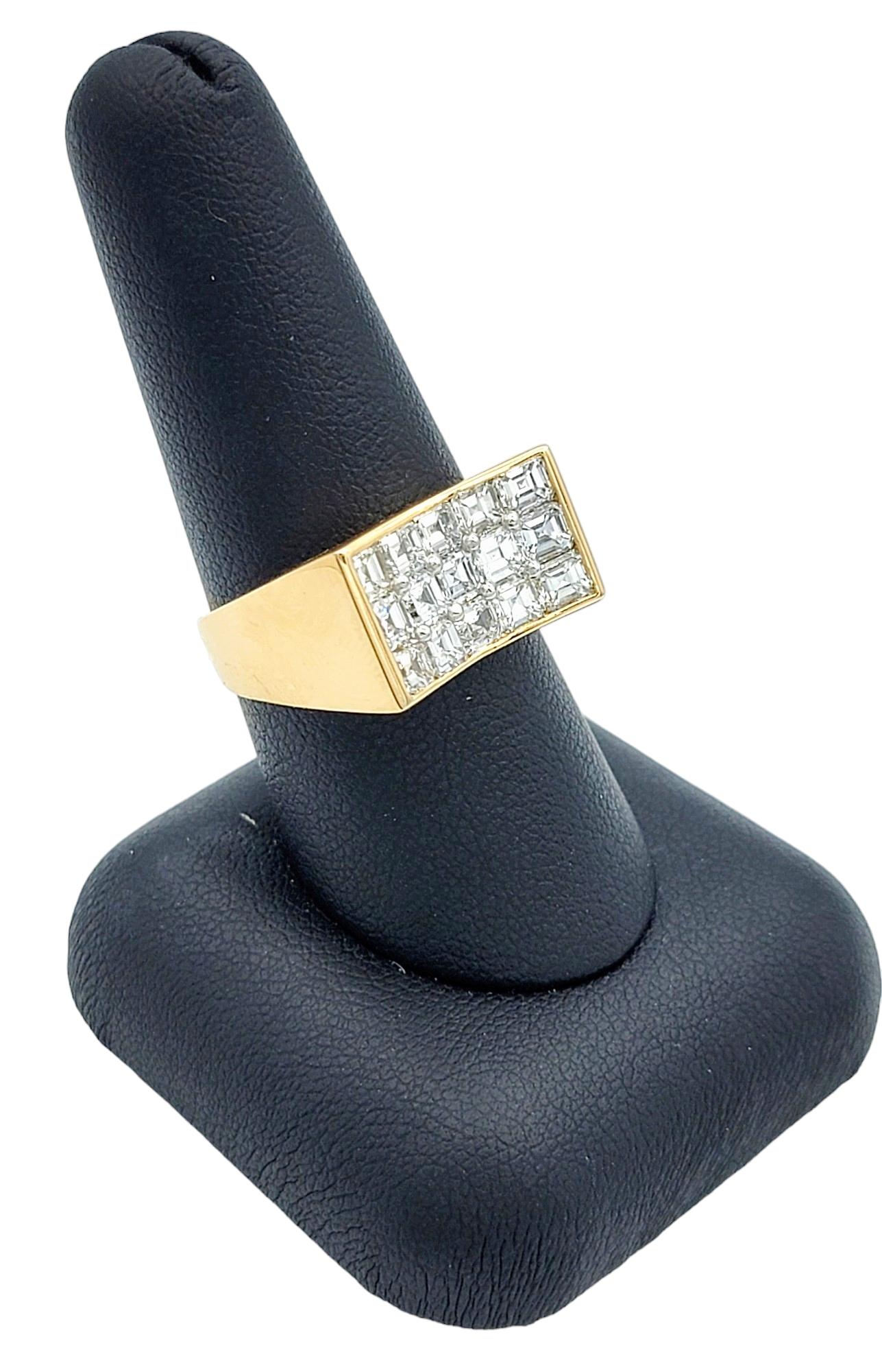 Multi-Row Concave Wide Diamond Band Ring in 18 Karat Yellow Gold and Platinum For Sale 3