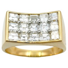 Bague large à plusieurs rangées de diamants concaves en or jaune 18 carats et platine