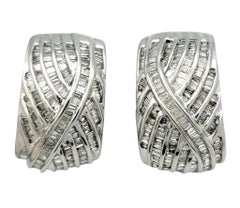 Multi Row Crossover Channel Set Baguette Diamond Earrings in 14 Karat White Gold