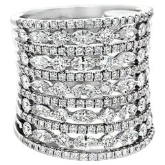 Multi Row Diamond 18K White Gold Ring