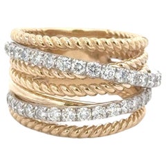 Anillo de diamantes en varias filas 1,07 quilates G VS 14 quilates amarillo blanco 0,03 puntos