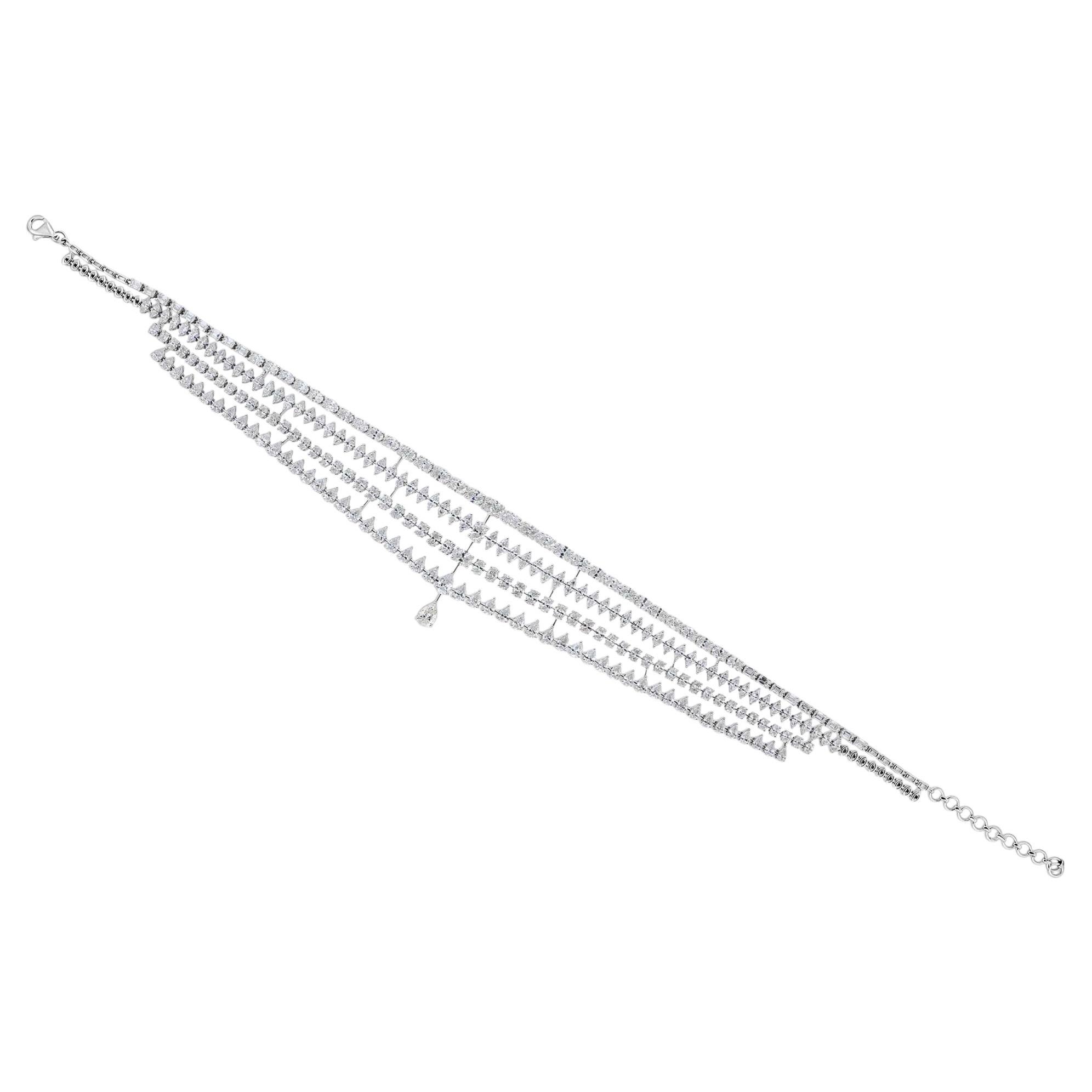 35.84 Ct Multi-Row Diamond Choker Necklace Marquise Pear Pendant 18K White Gold