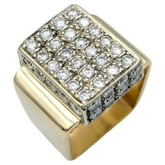 Multi-Row Diamond Cluster Geometric Squared Band Ring in 14 Karat Yellow Gold