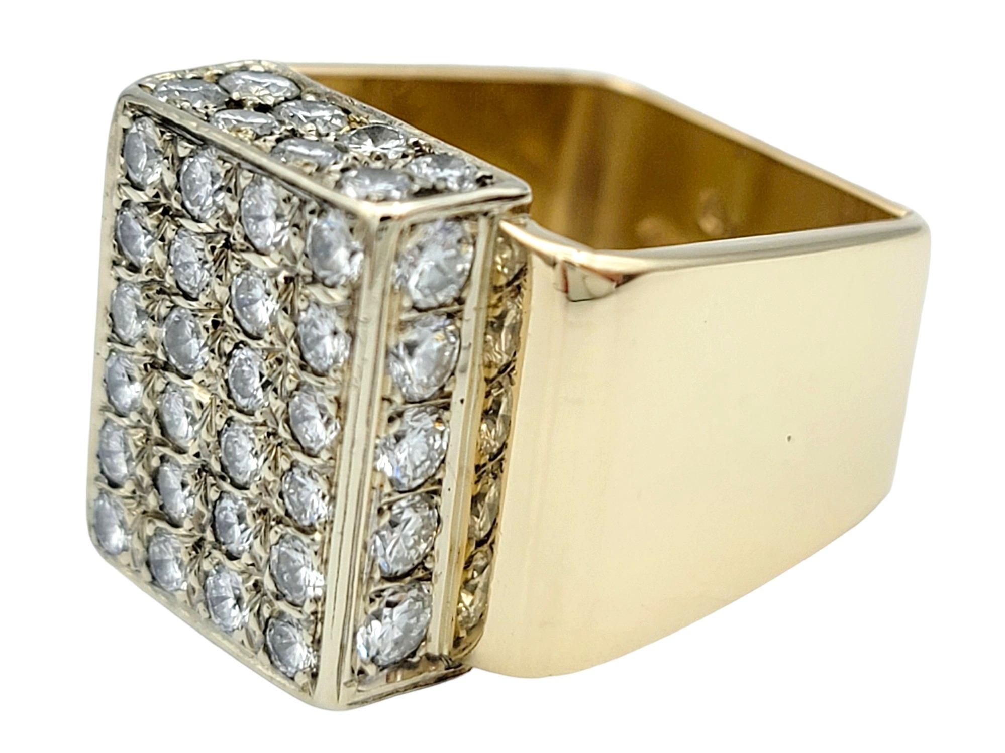 Multi-Row Diamond Cluster Geometric Squared Band Ring in 14 Karat Yellow Gold In Good Condition For Sale In Scottsdale, AZ