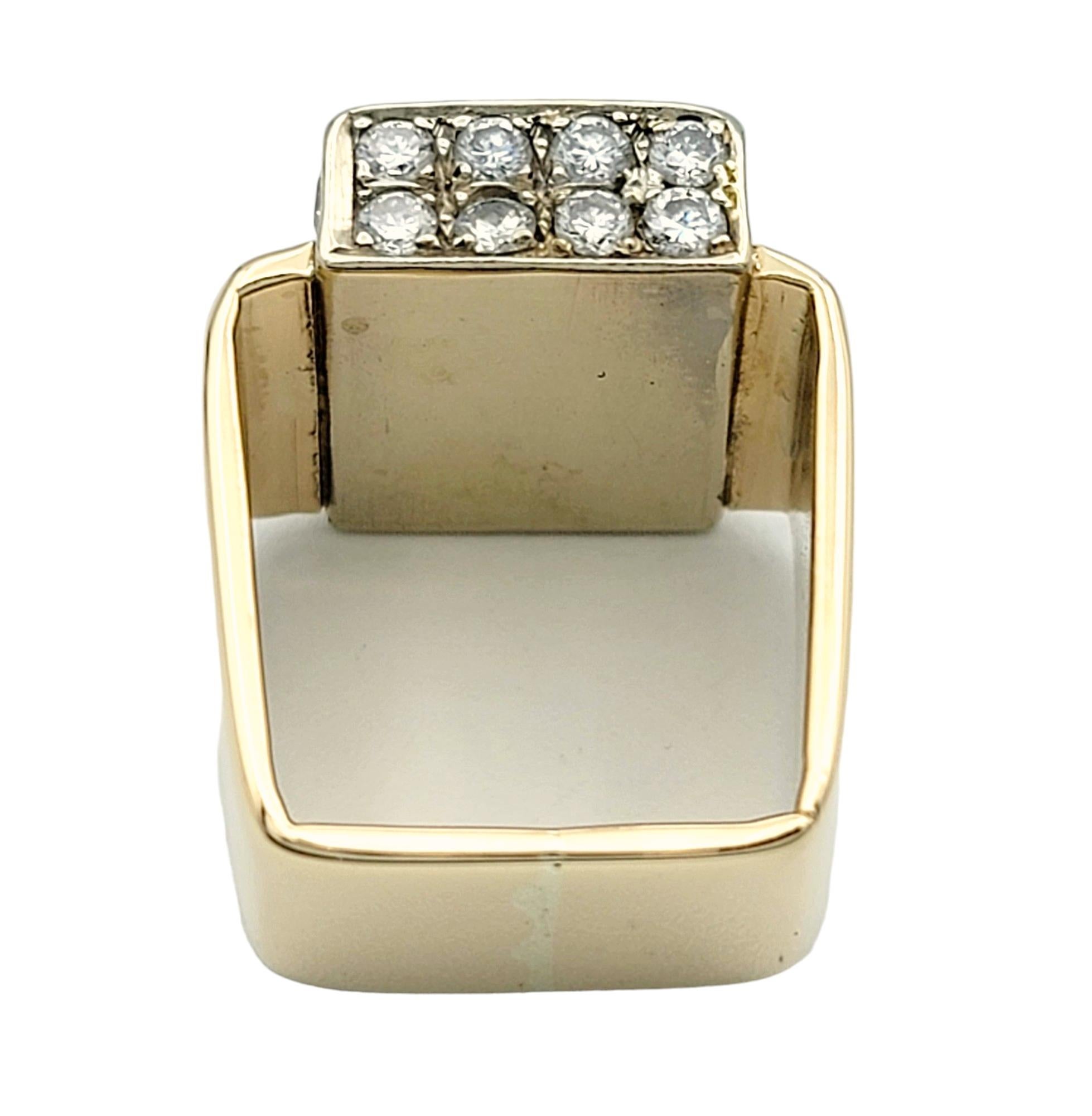 Multi-Row Diamond Cluster Geometric Squared Band Ring in 14 Karat Yellow Gold For Sale 1