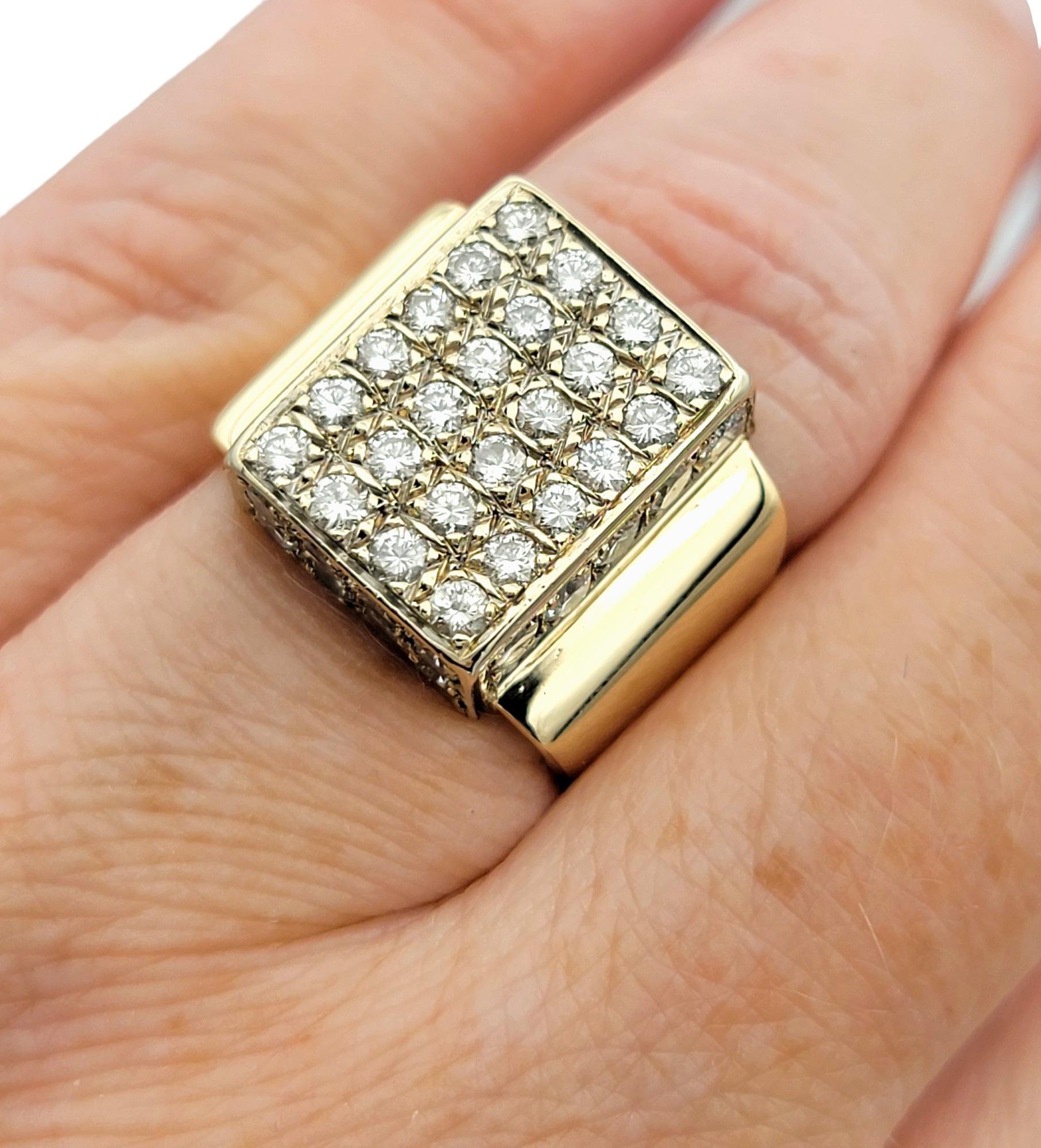 Multi-Row Diamond Cluster Geometric Squared Band Ring in 14 Karat Yellow Gold For Sale 3