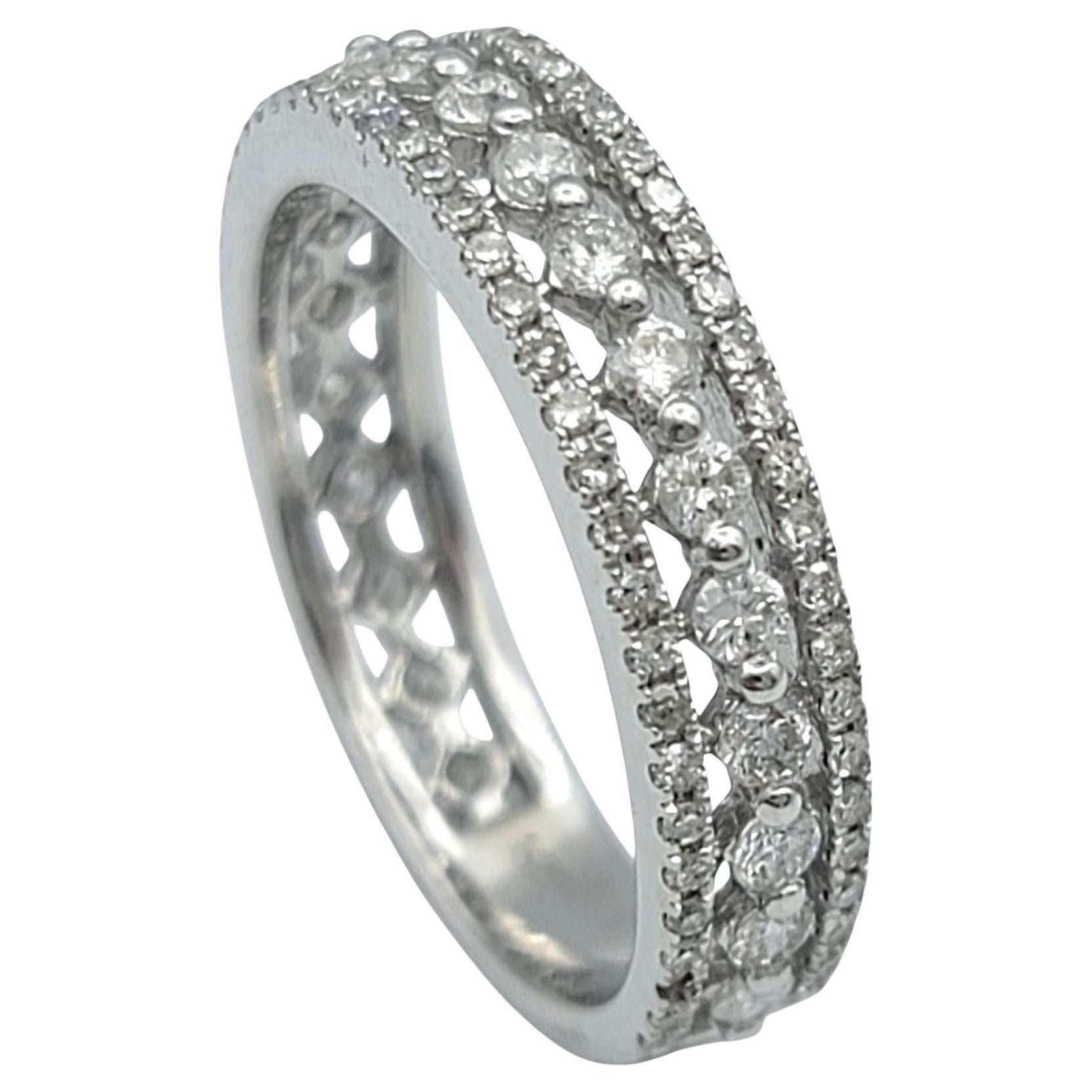 Multi Row Diamond Cutout Band Ring in Polished 14 Karat White Gold