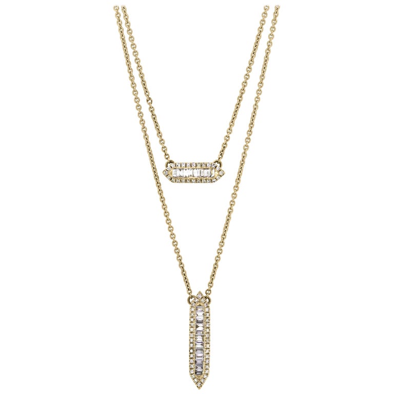 Multi Row Diamond Necklace in 14 Karat Yellow Gold at 1stDibs