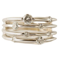 Anillo Multi Fila Diamantes Oro Blanco 14k/Anillo Diamantes