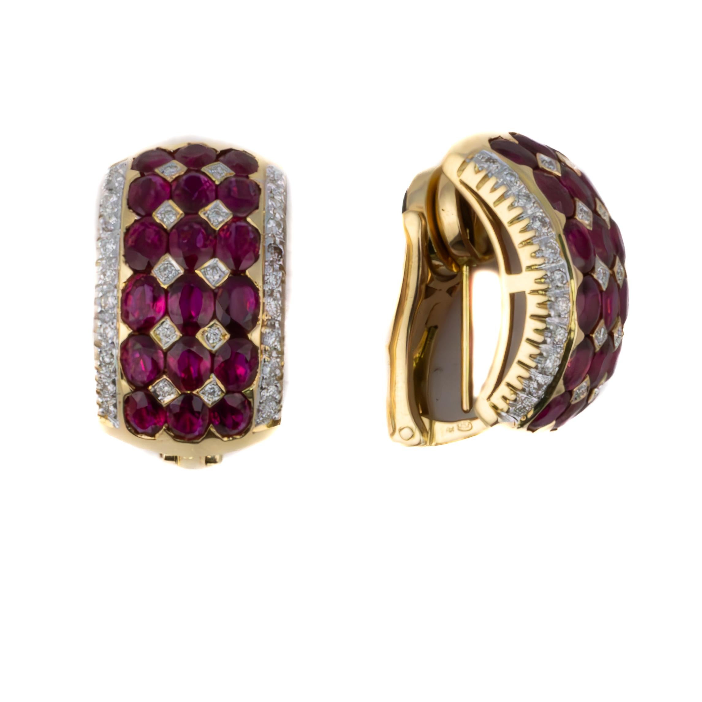 Rétro Multi Row Diamond & Ruby Clip On Earrings in vendita