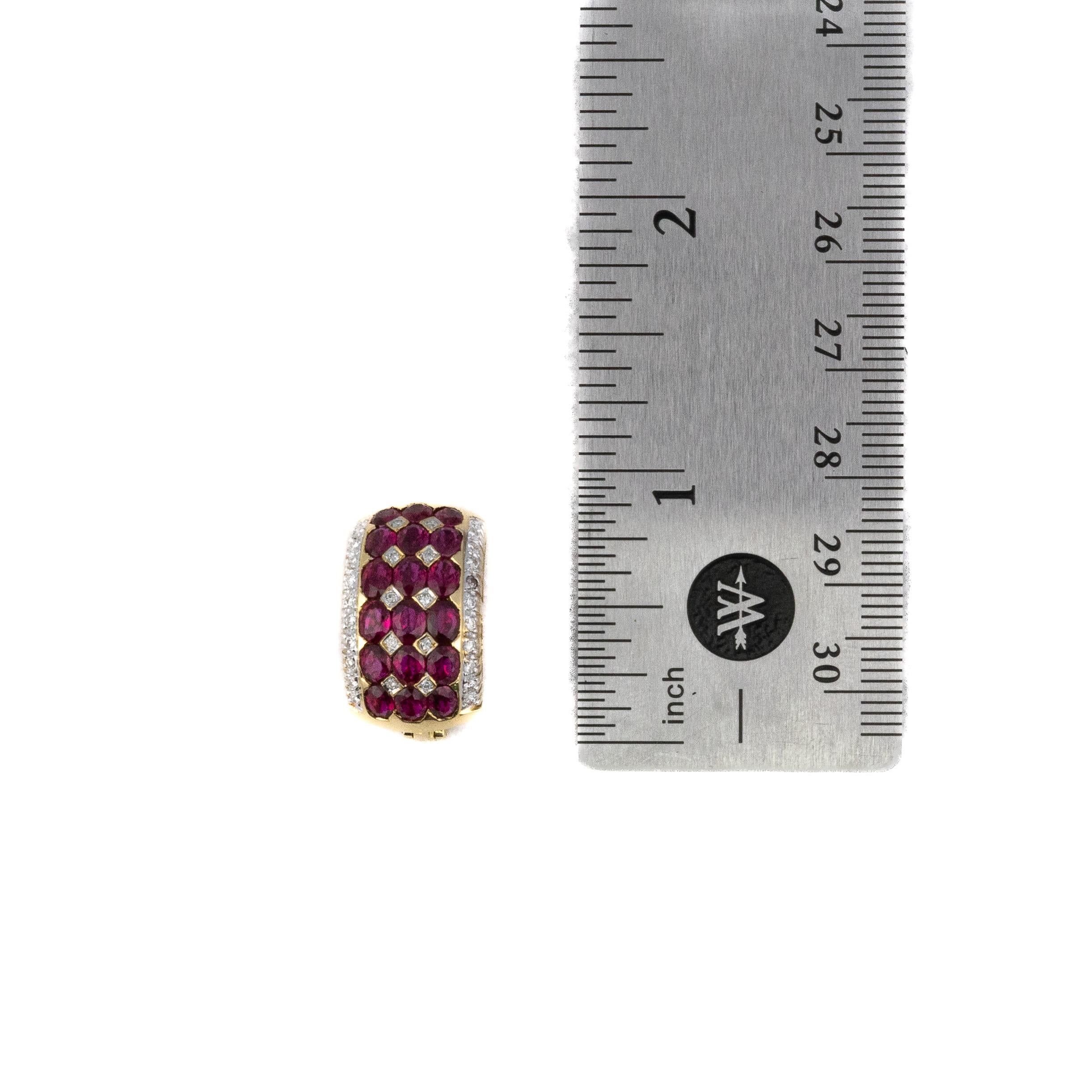 Multi Row Diamond & Ruby Clip On Earrings In condizioni ottime in vendita a New York, NY