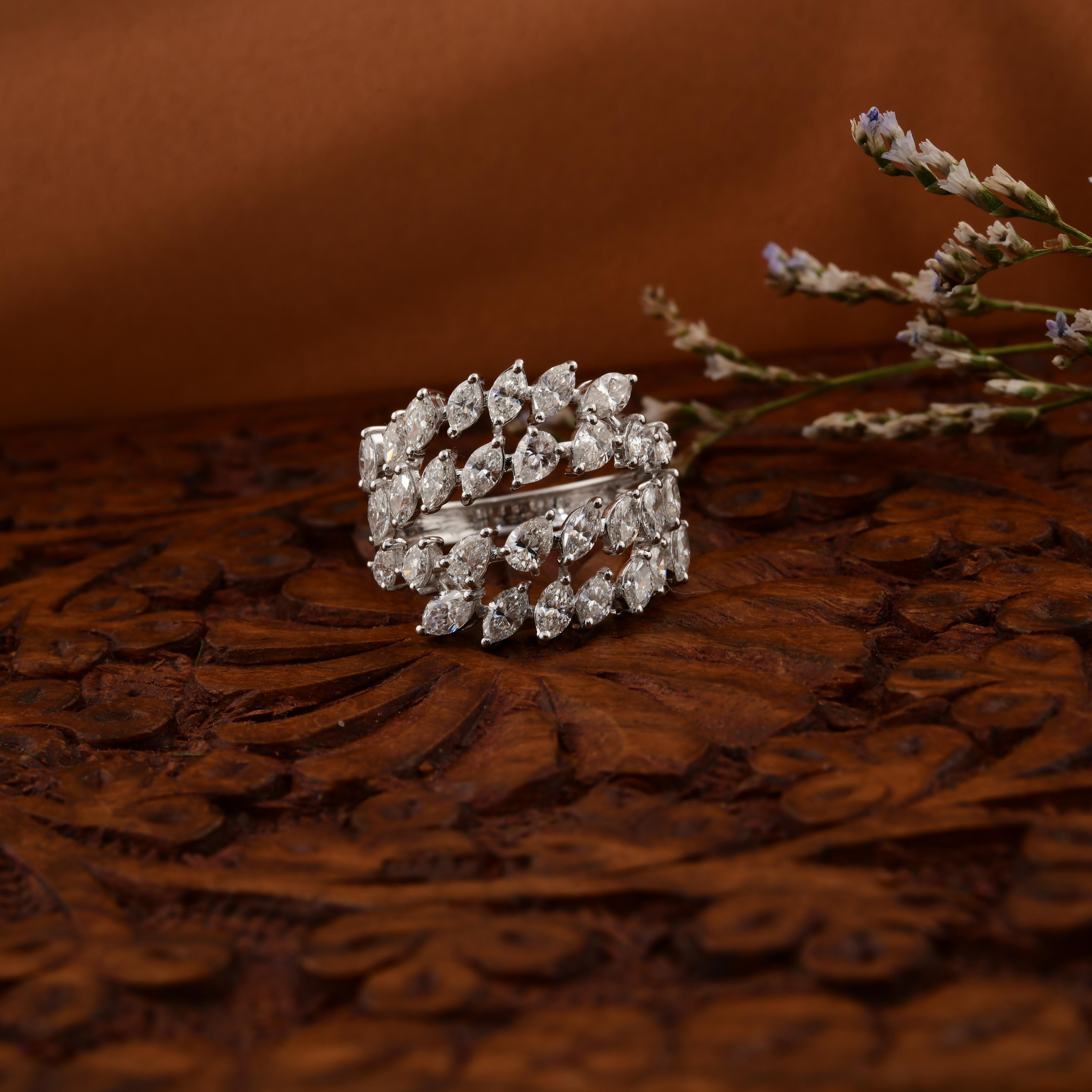 For Sale:  Multi-Row Diamond SI/H Wide Wedding Ring Gift 18k White Gold All Tariffs Paid 5