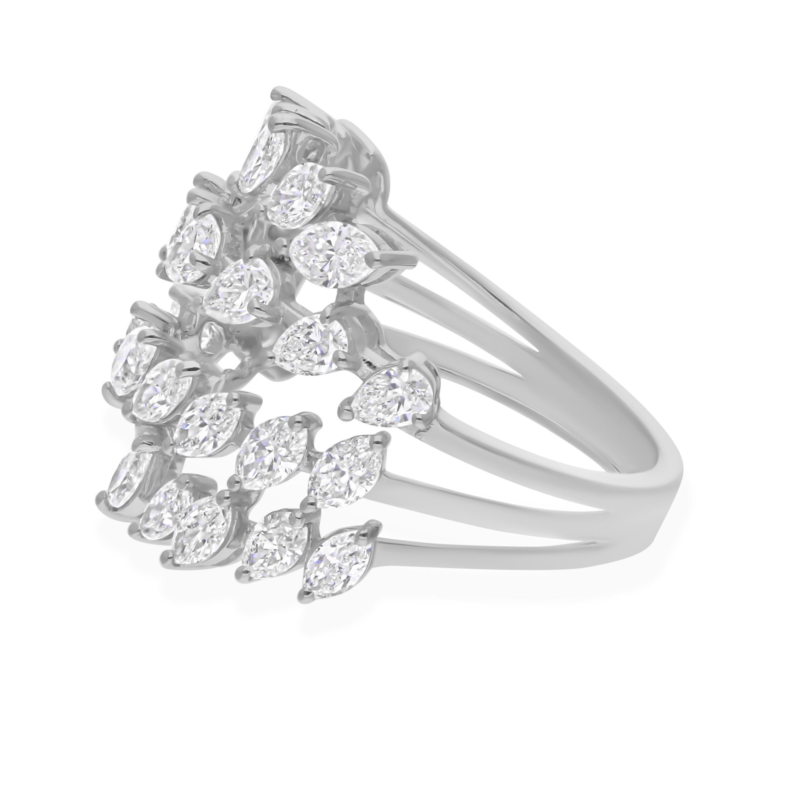 For Sale:  Multi-Row Diamond SI/H Wide Wedding Ring Gift 18k White Gold All Tariffs Paid 6