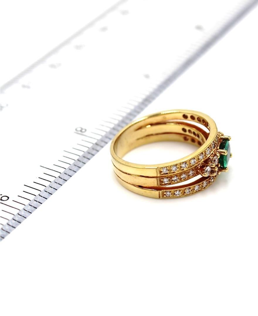 Multi Row Emerald and Diamond Ring in 18k Yellow Gold For Sale 2