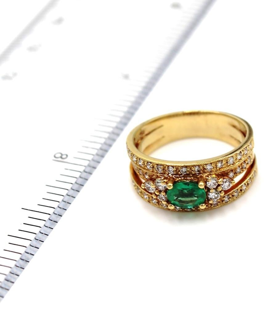 Multi Row Emerald and Diamond Ring in 18k Yellow Gold For Sale 3