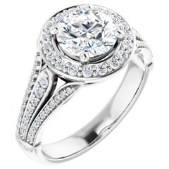 Multi Row Halo GIA Round Brilliant White Diamond Engagement Ring 1.30 Carats